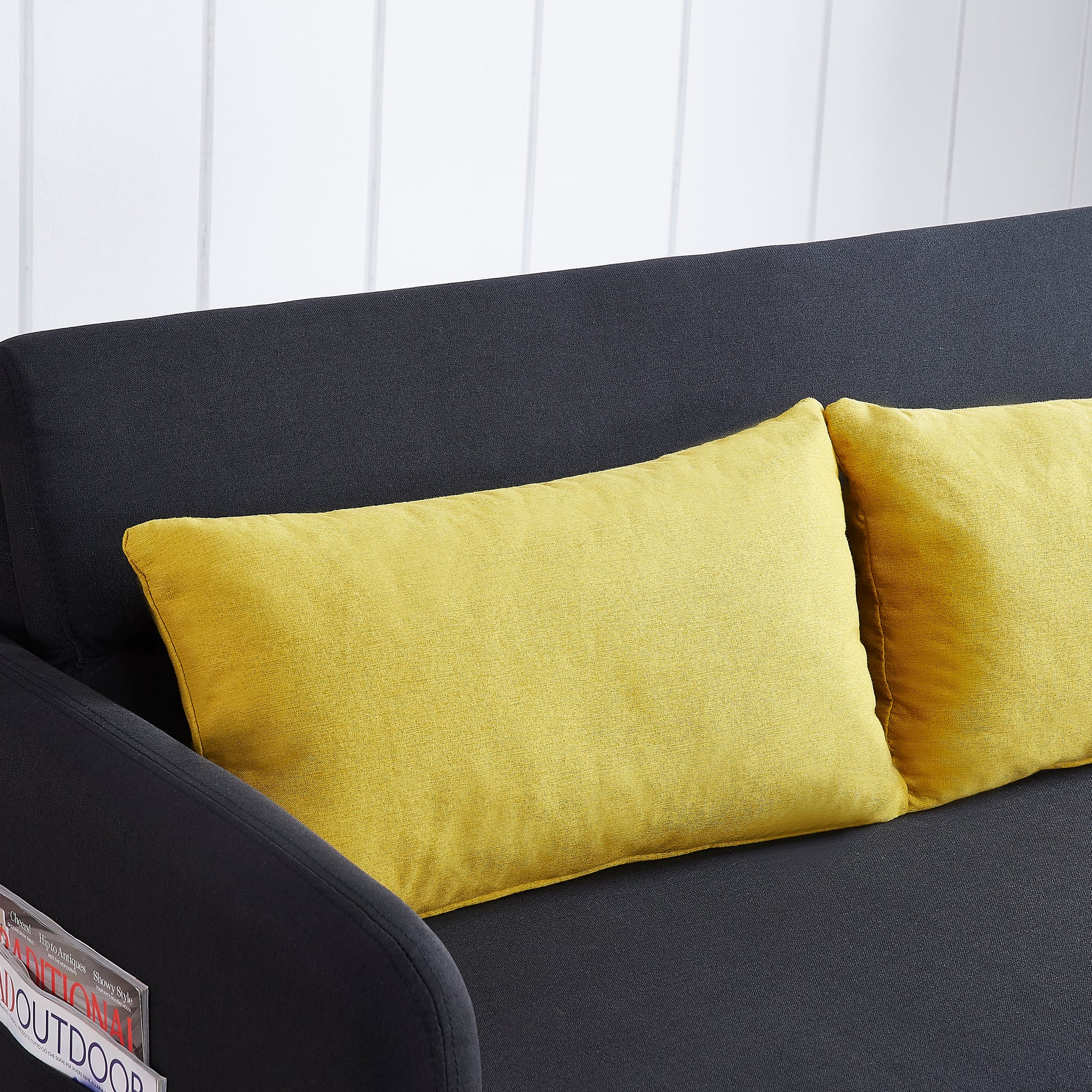 Twins Sofa Bed Black Fabric Black Foam Fabric