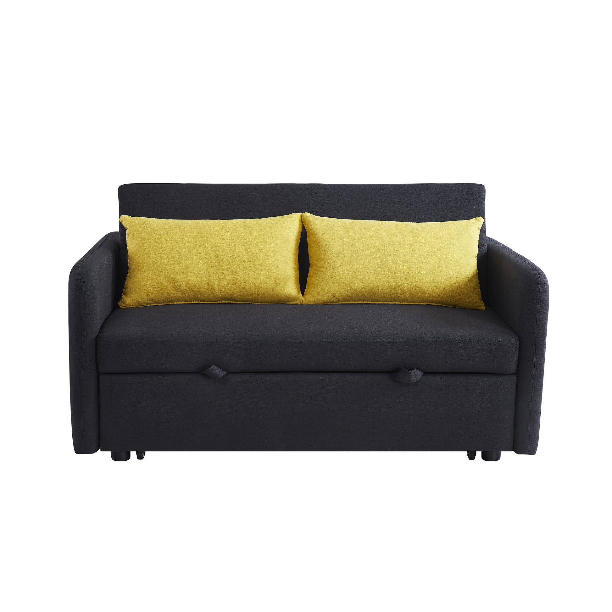 Twins Sofa Bed Black Fabric Black Foam Fabric
