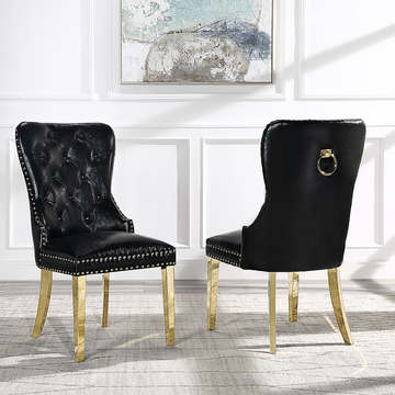 Moderndining Chairs Set Of 2, Tufted Accent Upholstered Chairs Wingback Armless Side Chair Black Leather