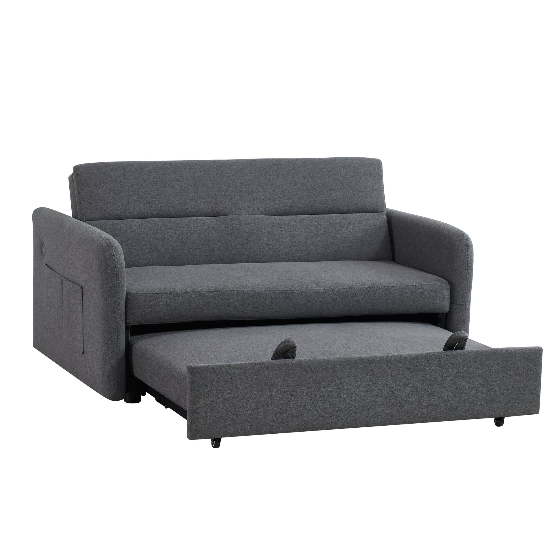 Twins Sofa Bed Grey Fabric Grey Foam Fabric