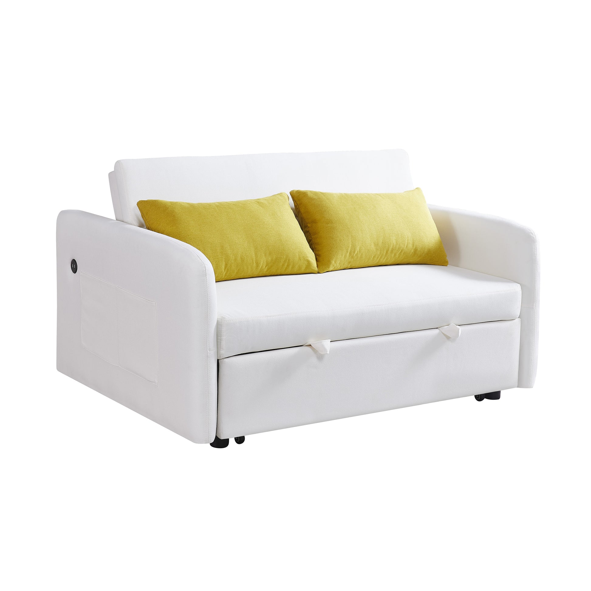 Twins Sofa Bed Cream White Fabric Cream White Foam Fabric