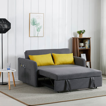Twins Sofa Bed Grey Fabric Grey Foam Fabric