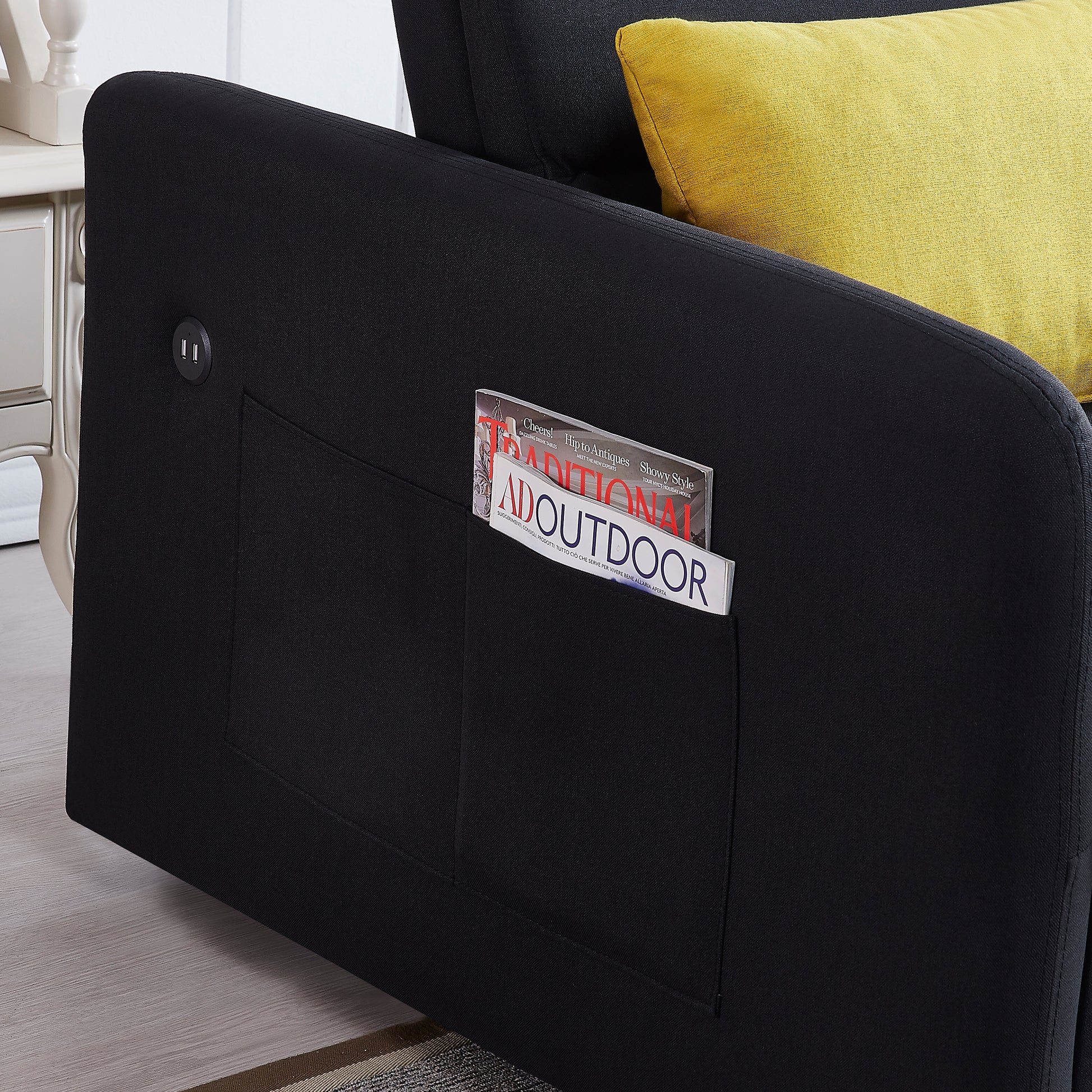 Twins Sofa Bed Black Fabric Black Foam Fabric