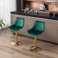 Set Of 2 Bar Stools,With Chrome Footrest And Base Swivel Height Adjustable Mechanical Lifting Velvet Golden Leg Simple Bar Stool Green Green Foam Fabric