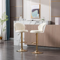 Set Of 2 Bar Stools,With Chrome Footrest And Base Swivel Height Adjustable Mechanical Lifting Velvet Golden Leg Simple Bar Stool Cream Cream Foam Fabric