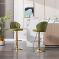 Set Of 2 Bar Stools,With Chrome Footrest And Base Swivel Height Adjustable Mechanical Lifting Velvet Golden Leg Simple Bar Stool Light Green Light Green Foam Fabric