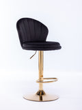 Set Of 2 Bar Stools,With Chrome Footrest And Base Swivel Height Adjustable Mechanical Lifting Velvet Golden Leg Simple Bar Stool Black Black Foam Fabric