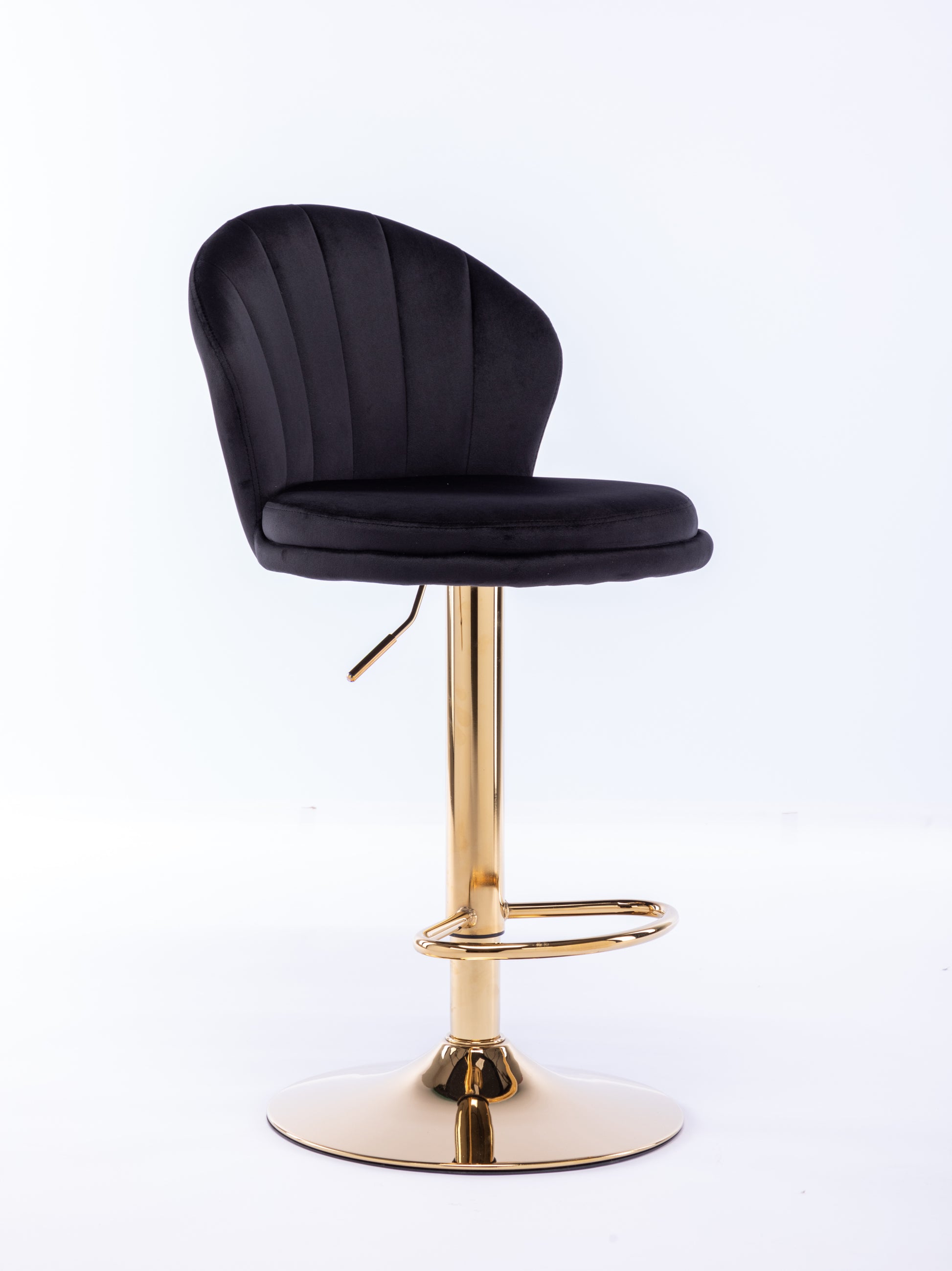 Set Of 2 Bar Stools,With Chrome Footrest And Base Swivel Height Adjustable Mechanical Lifting Velvet Golden Leg Simple Bar Stool Black Black Foam Fabric