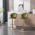 Set Of 2 Bar Stools,With Chrome Footrest And Base Swivel Height Adjustable Mechanical Lifting Velvet Golden Leg Simple Bar Stool Light Green Light Green Foam Fabric