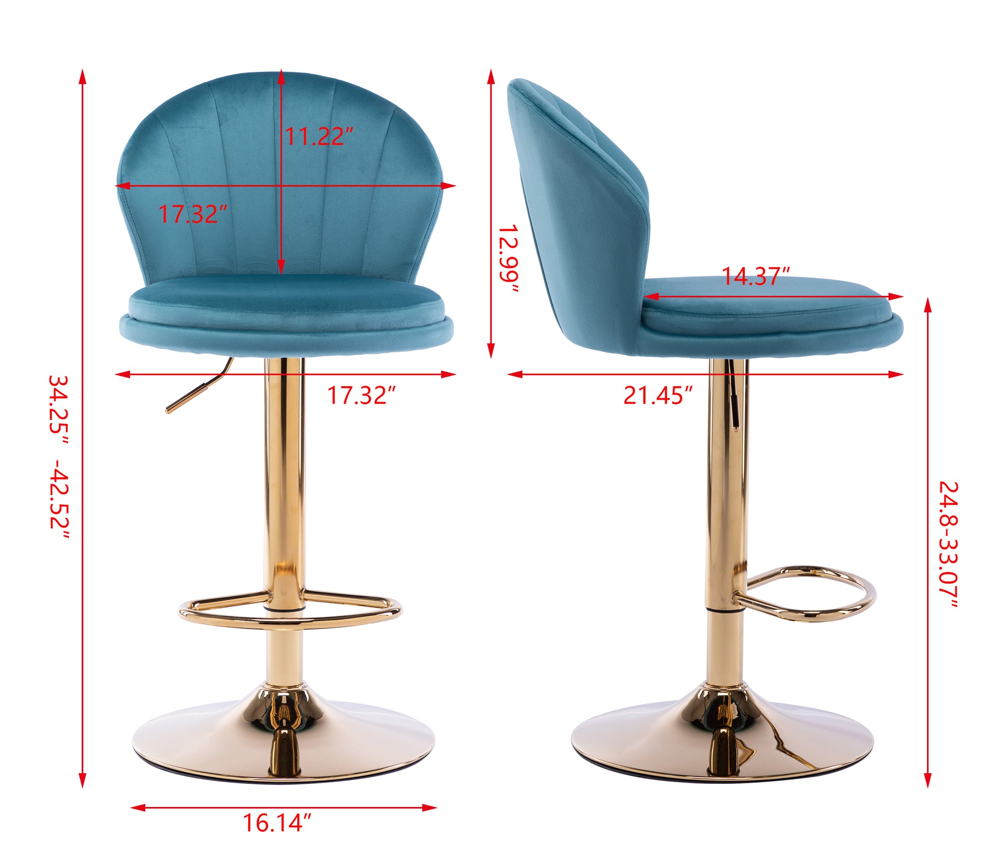 Set Of 2 Bar Stools,With Chrome Footrest And Base Swivel Height Adjustable Mechanical Lifting Velvet Golden Leg Simple Bar Stool Baby Blue Baby Blue Foam Fabric