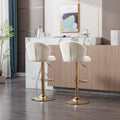 Set Of 2 Bar Stools,With Chrome Footrest And Base Swivel Height Adjustable Mechanical Lifting Velvet Golden Leg Simple Bar Stool Cream Cream Foam Fabric