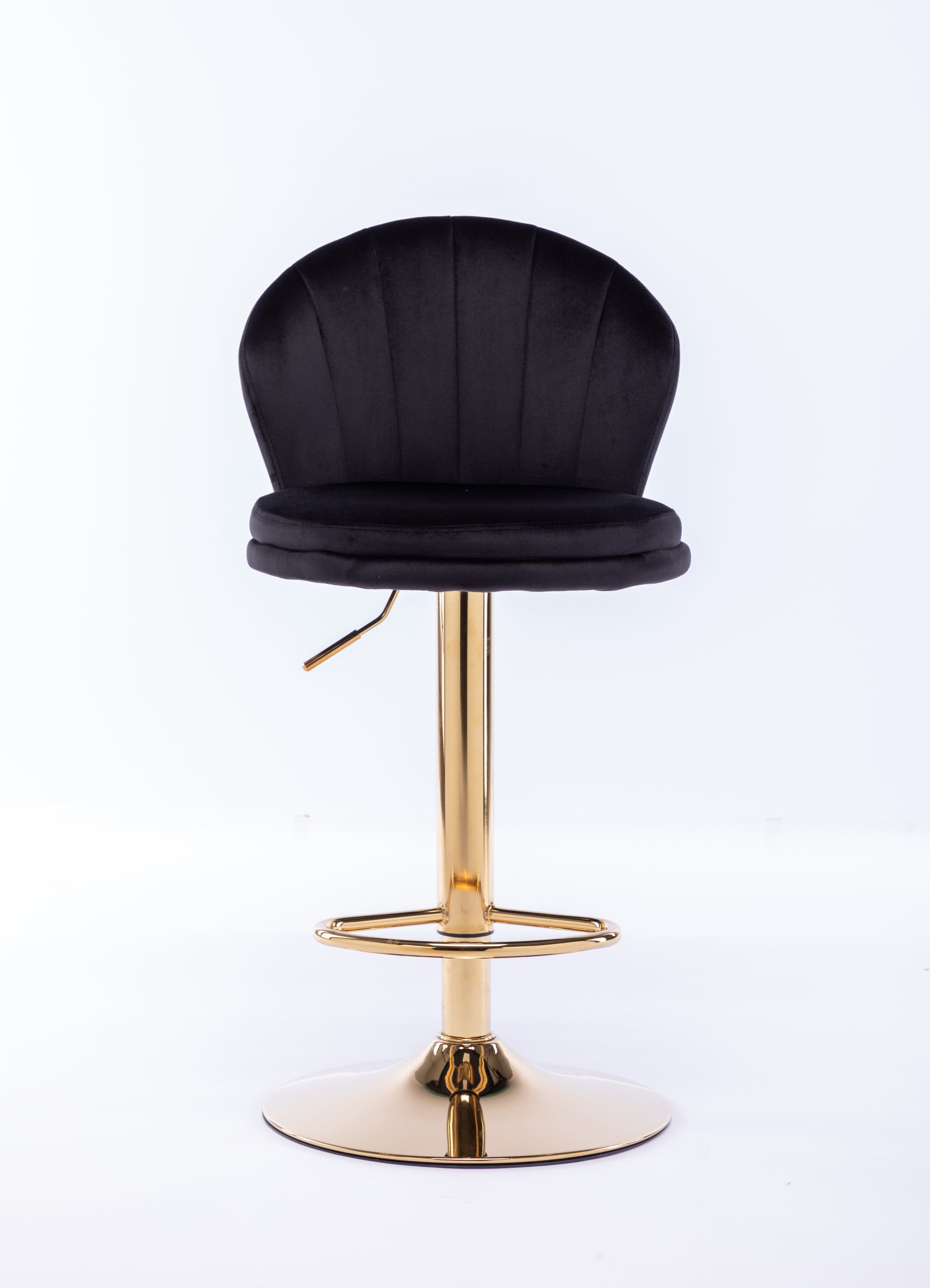 Set Of 2 Bar Stools,With Chrome Footrest And Base Swivel Height Adjustable Mechanical Lifting Velvet Golden Leg Simple Bar Stool Black Black Foam Fabric