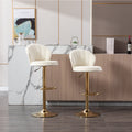 Set Of 2 Bar Stools,With Chrome Footrest And Base Swivel Height Adjustable Mechanical Lifting Velvet Golden Leg Simple Bar Stool Cream Cream Foam Fabric