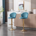 Set Of 2 Bar Stools,With Chrome Footrest And Base Swivel Height Adjustable Mechanical Lifting Velvet Golden Leg Simple Bar Stool Baby Blue Baby Blue Foam Fabric