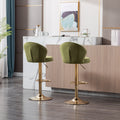 Set Of 2 Bar Stools,With Chrome Footrest And Base Swivel Height Adjustable Mechanical Lifting Velvet Golden Leg Simple Bar Stool Light Green Light Green Foam Fabric