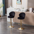 Set Of 2 Bar Stools,With Chrome Footrest And Base Swivel Height Adjustable Mechanical Lifting Velvet Golden Leg Simple Bar Stool Black Black Foam Fabric