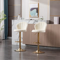 Set Of 2 Bar Stools,With Chrome Footrest And Base Swivel Height Adjustable Mechanical Lifting Velvet Golden Leg Simple Bar Stool Cream Cream Foam Fabric