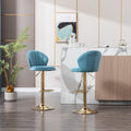 Set Of 2 Bar Stools,With Chrome Footrest And Base Swivel Height Adjustable Mechanical Lifting Velvet Golden Leg Simple Bar Stool Baby Blue Baby Blue Foam Fabric