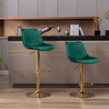 Set Of 2 Bar Stools,With Chrome Footrest And Base Swivel Height Adjustable Mechanical Lifting Velvet Golden Leg Simple Bar Stool Green Green Foam Fabric