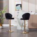 Set Of 2 Bar Stools,With Chrome Footrest And Base Swivel Height Adjustable Mechanical Lifting Velvet Golden Leg Simple Bar Stool Black Black Foam Fabric