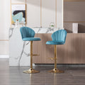 Set Of 2 Bar Stools,With Chrome Footrest And Base Swivel Height Adjustable Mechanical Lifting Velvet Golden Leg Simple Bar Stool Baby Blue Baby Blue Foam Fabric