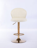 Set Of 2 Bar Stools,With Chrome Footrest And Base Swivel Height Adjustable Mechanical Lifting Velvet Golden Leg Simple Bar Stool Cream Cream Foam Fabric