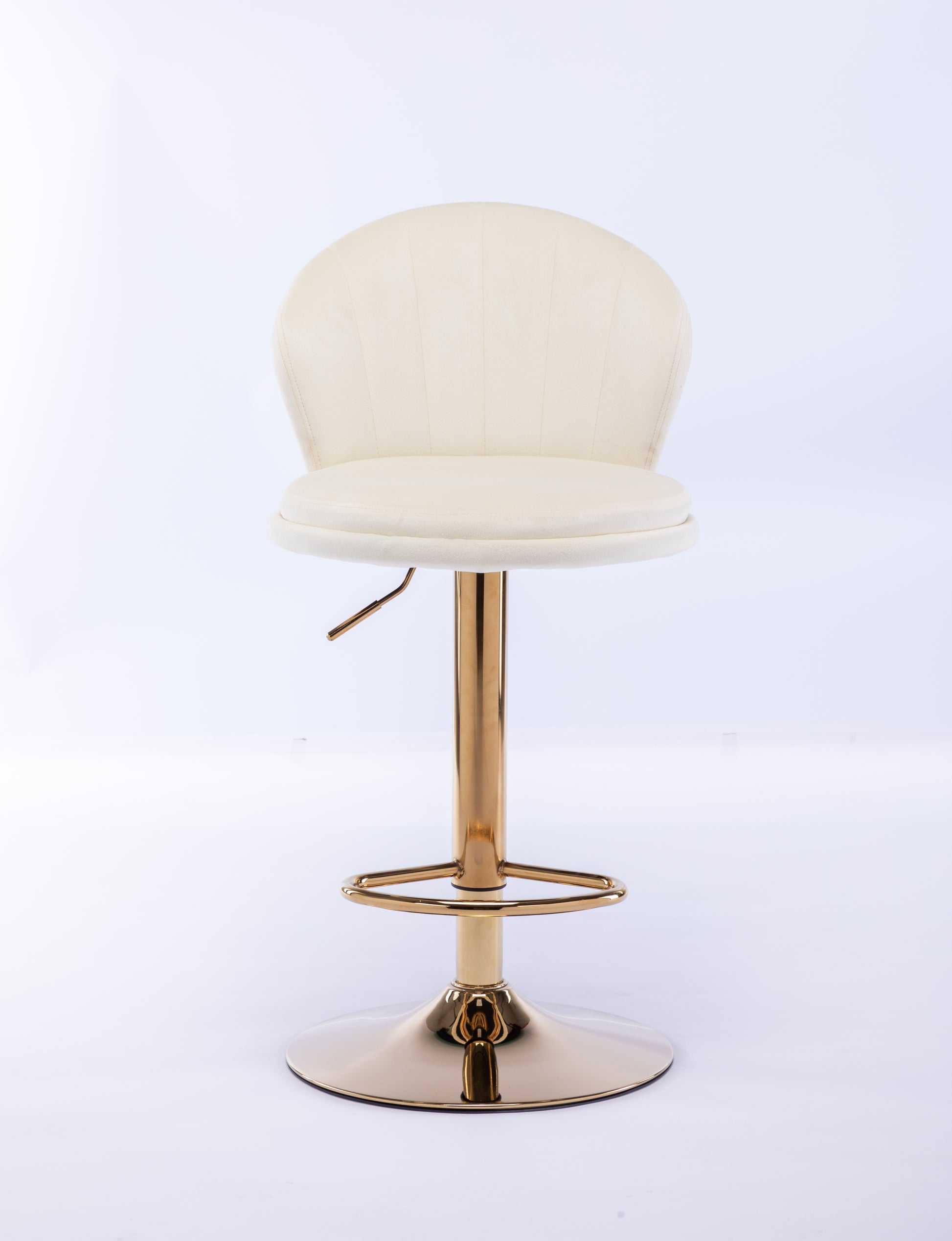 Set Of 2 Bar Stools,With Chrome Footrest And Base Swivel Height Adjustable Mechanical Lifting Velvet Golden Leg Simple Bar Stool Cream Cream Foam Fabric