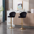 Set Of 2 Bar Stools,With Chrome Footrest And Base Swivel Height Adjustable Mechanical Lifting Velvet Golden Leg Simple Bar Stool Black Black Foam Fabric