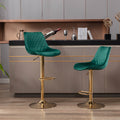 Set Of 2 Bar Stools,With Chrome Footrest And Base Swivel Height Adjustable Mechanical Lifting Velvet Golden Leg Simple Bar Stool Green Green Foam Fabric