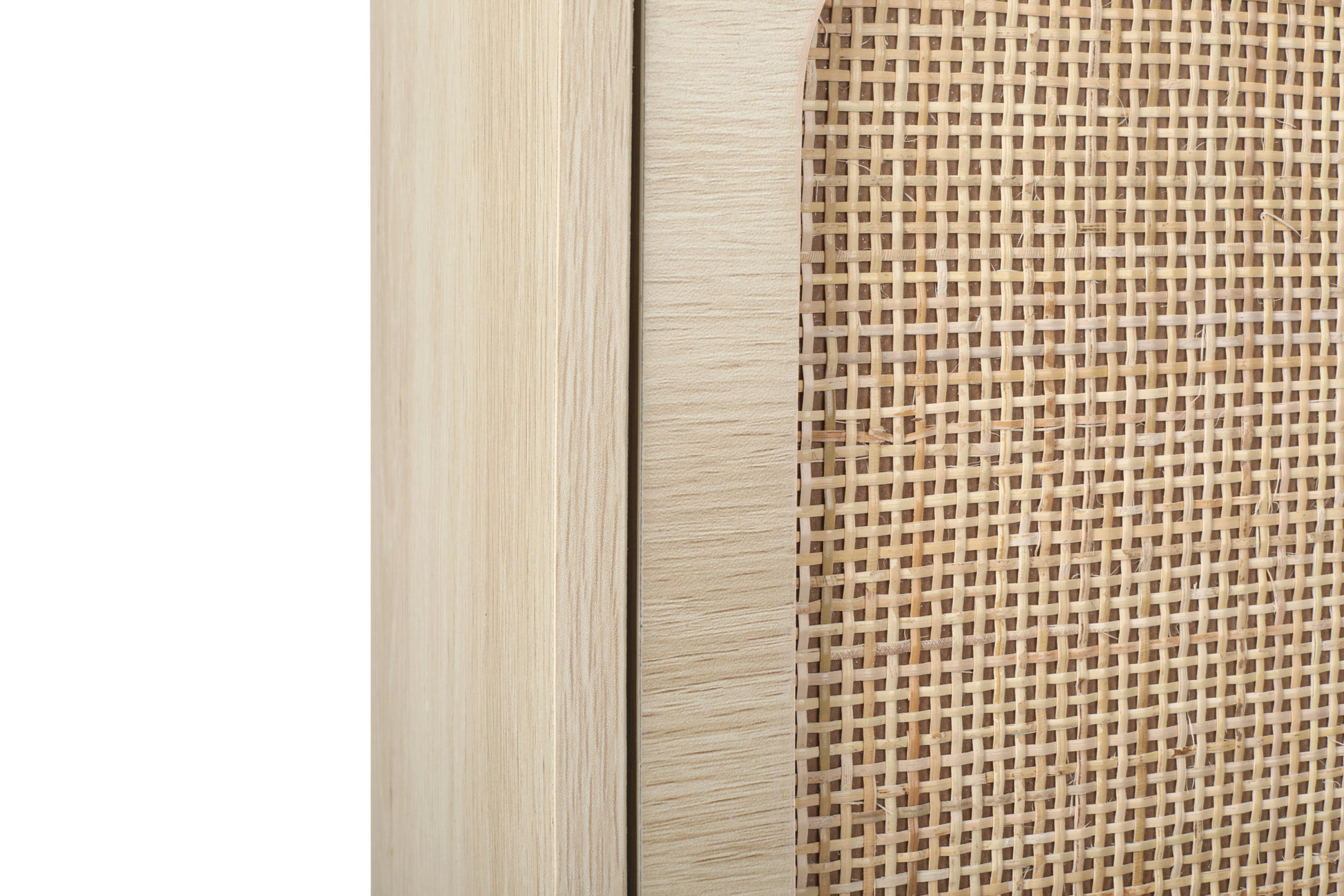 Natural Rattan 3 Door Shoe Rack, Freestanding Modern Shoe Storage Cabinet, For Entryway White Walnut Particle Board