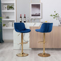 Chrome Footrest And Base Swivel Height Adjustable Mechanical Lifting Velvet Golden Leg Simple Bar Stool,Set Of 2,Navy Navy Foam Fabric