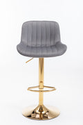 Chrome Footrest And Base Swivel Height Adjustable Mechanical Lifting Velvet Golden Leg Simple Bar Stool,Set Of 2,Grey Grey Foam Fabric