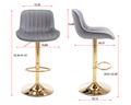 Chrome Footrest And Base Swivel Height Adjustable Mechanical Lifting Velvet Golden Leg Simple Bar Stool,Set Of 2,Grey Grey Foam Fabric