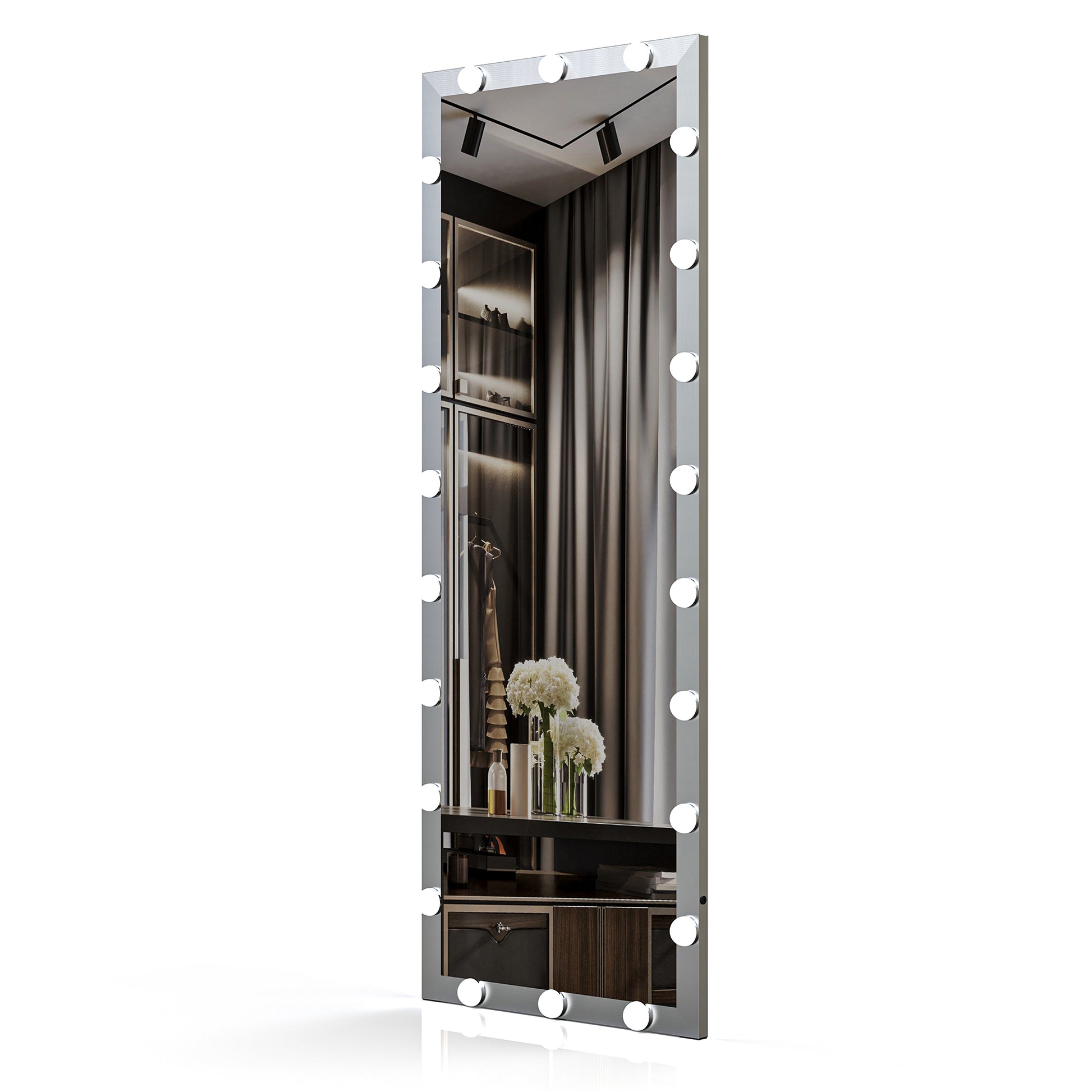 Hollywood Full Length Mirror With Lights Full Body Vanity Mirror With 3 Color Modes Lighted Standing Floor Mirror For Dressing Room Bedroom Wall Mounted Touch Control Silver 63"X24" Silver Aluminium
