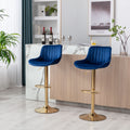 Chrome Footrest And Base Swivel Height Adjustable Mechanical Lifting Velvet Golden Leg Simple Bar Stool,Set Of 2,Navy Navy Foam Fabric