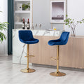 Chrome Footrest And Base Swivel Height Adjustable Mechanical Lifting Velvet Golden Leg Simple Bar Stool,Set Of 2,Navy Navy Foam Fabric