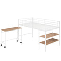 Twin Size Metal Loft Bed With Desk And Shelves,White Twin White Metal