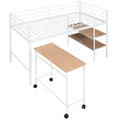 Twin Size Metal Loft Bed With Desk And Shelves,White Twin White Metal