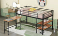 Twin Size Metal Loft Bed With Desk And Shelves,Black Twin Black Metal