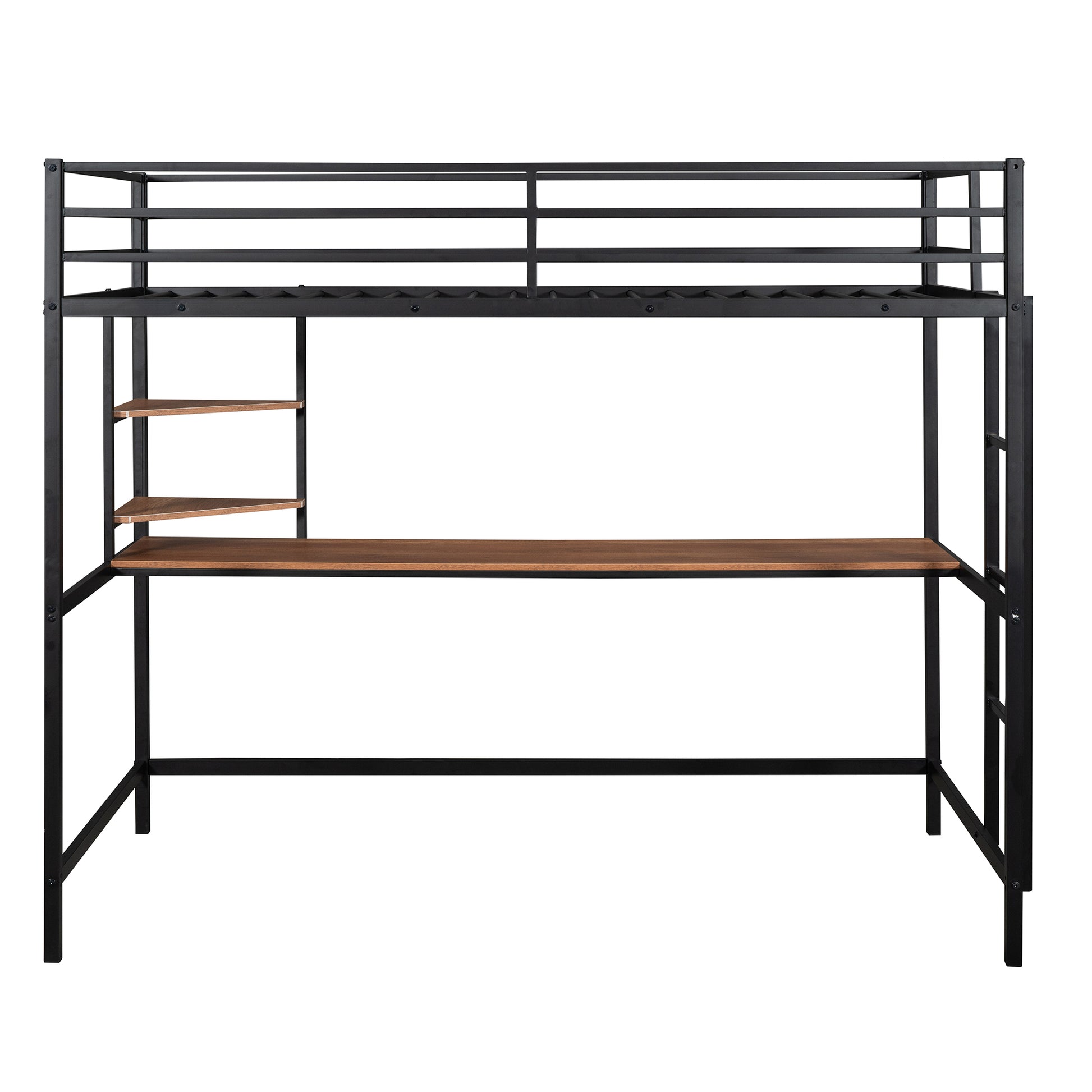 Twin Metal Loft Bed With Desk And Shelve,Black Black Metal