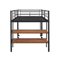 Twin Size Metal Loft Bed With Desk And Shelves,Black Twin Black Metal