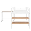 Twin Size Metal Loft Bed With Desk And Shelves,White Twin White Metal