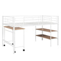 Twin Size Metal Loft Bed With Desk And Shelves,White Twin White Metal