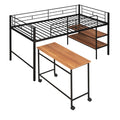 Twin Size Metal Loft Bed With Desk And Shelves,Black Twin Black Metal