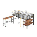 Twin Size Metal Loft Bed With Desk And Shelves,Black Twin Black Metal
