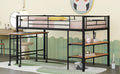 Twin Size Metal Loft Bed With Desk And Shelves,Black Twin Black Metal