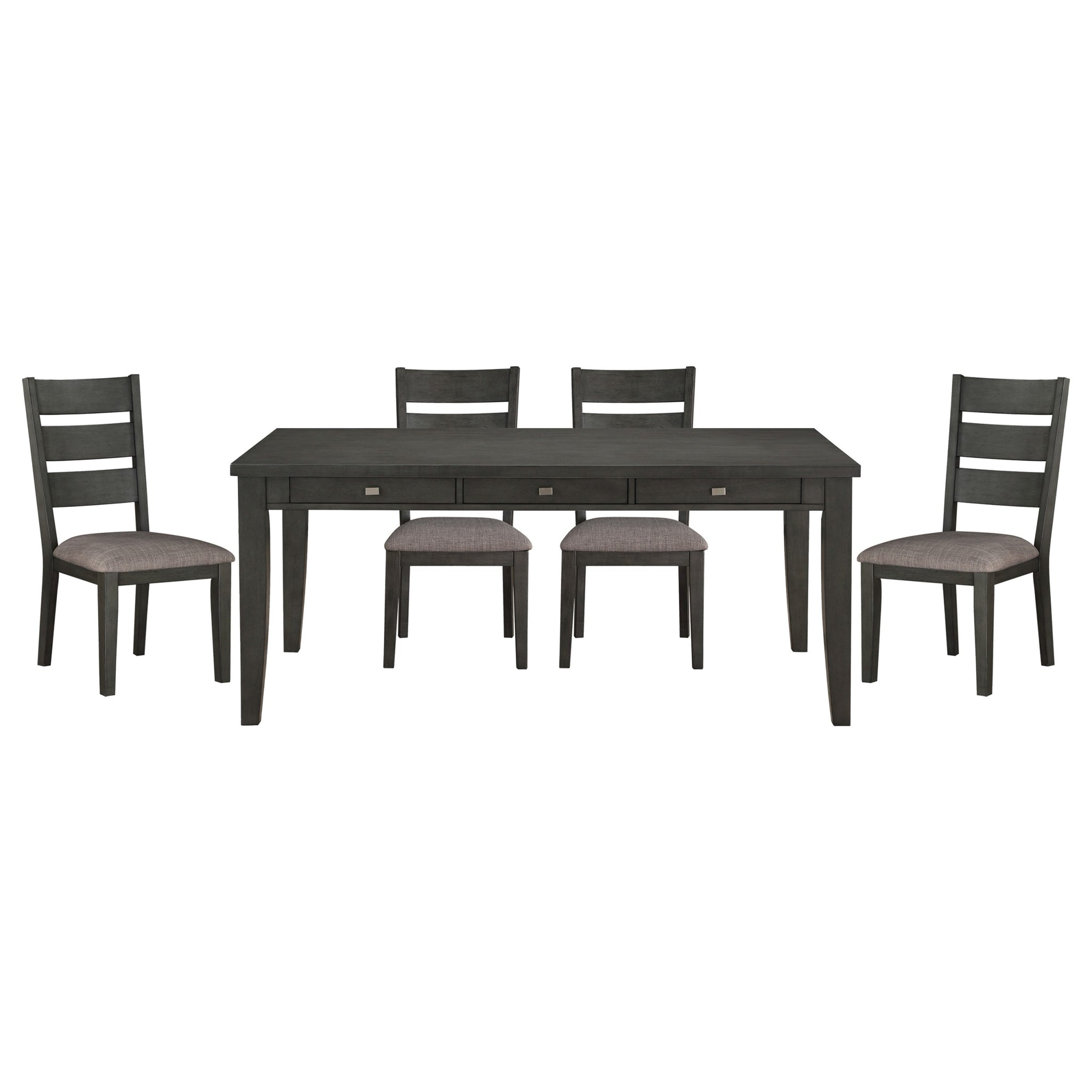 Gray Finish 5Pc Dining Set Table With 6X Drawers And 4X Side Chairs Upholstered Seat Transitional Dining Room Furniture Wood Wood Gray Seats 4 Wood Dining Room Transitional Rectangular Dining Table With Chair Wood