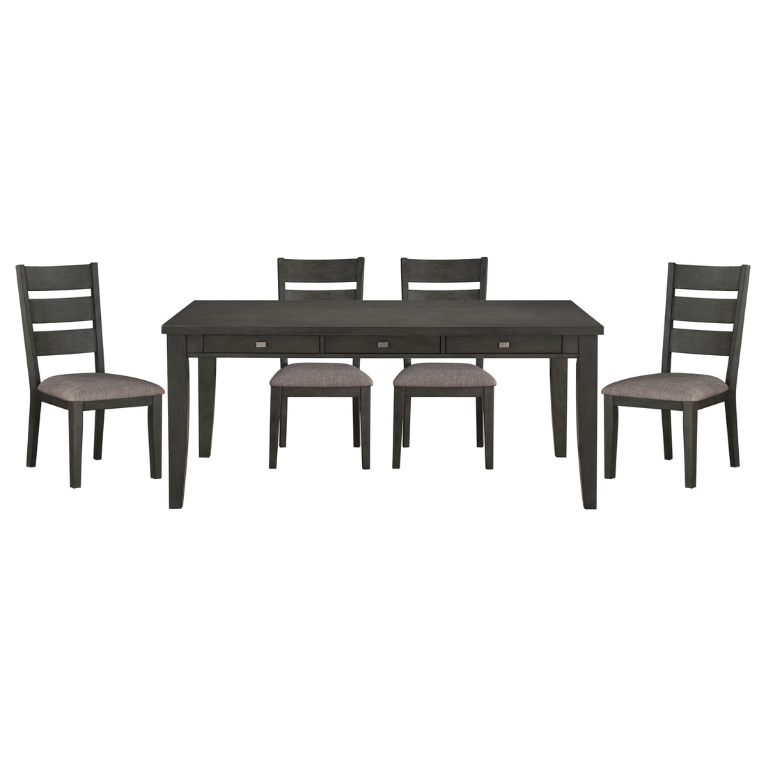 Gray Finish 5Pc Dining Set Table With 6X Drawers And 4X Side Chairs Upholstered Seat Transitional Dining Room Furniture Wood Wood Gray Seats 4 Wood Dining Room Transitional Rectangular Dining Table With Chair Wood