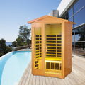 Two Person Basswood Far Infrared Outdoor Sauna Room Natural Wood Solid Wood