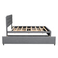 Queen Upholstered Platform Bed With Twin Size Trundle And Two Drawers,Grey Queen Grey Upholstered